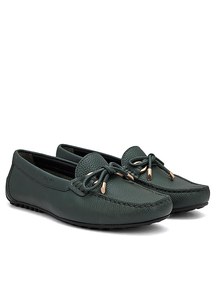 Green Moccasins With Bow Detail