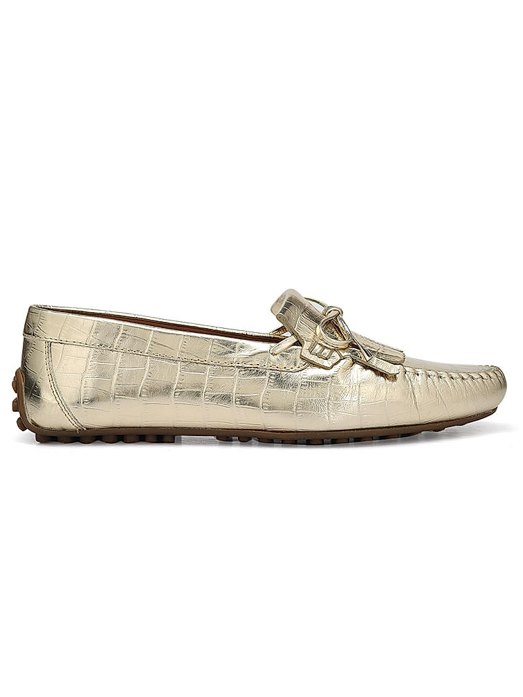 Gold Croco Textured Moccasins