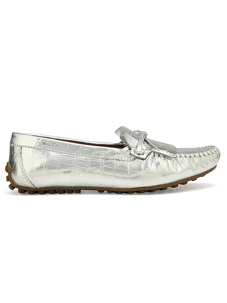 Silver Croco Textured Moccasins