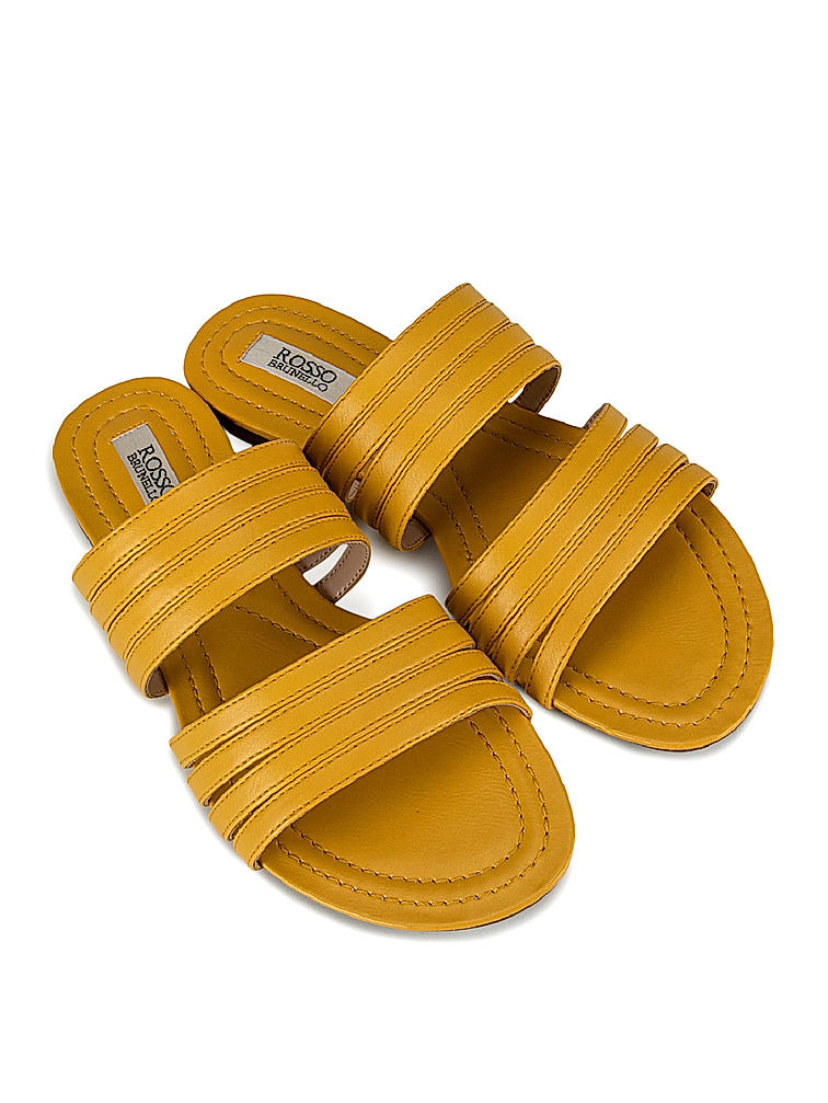 Mustard Strappy Slides