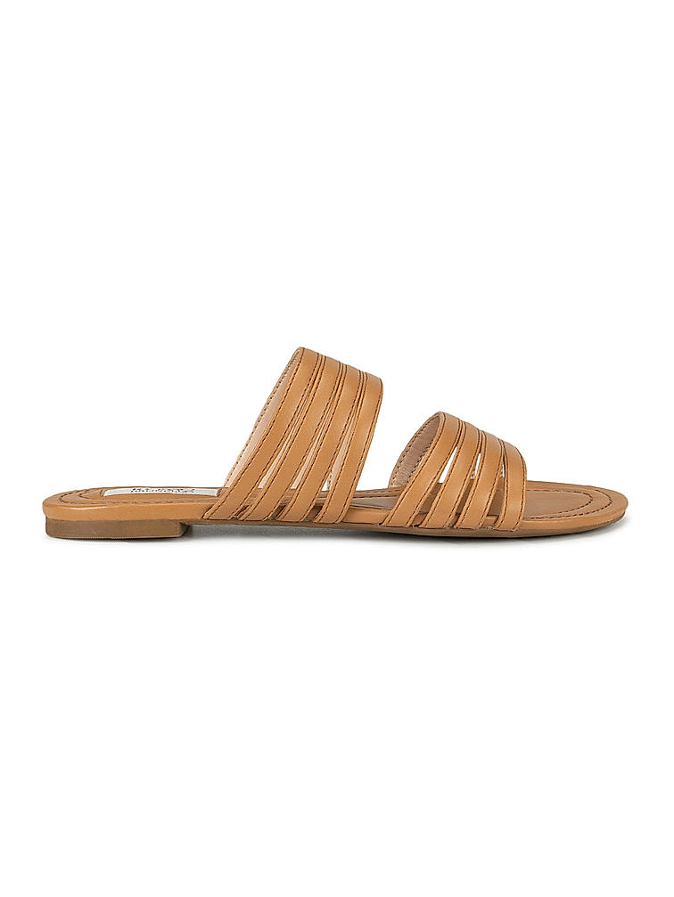 Tan Strappy Slides