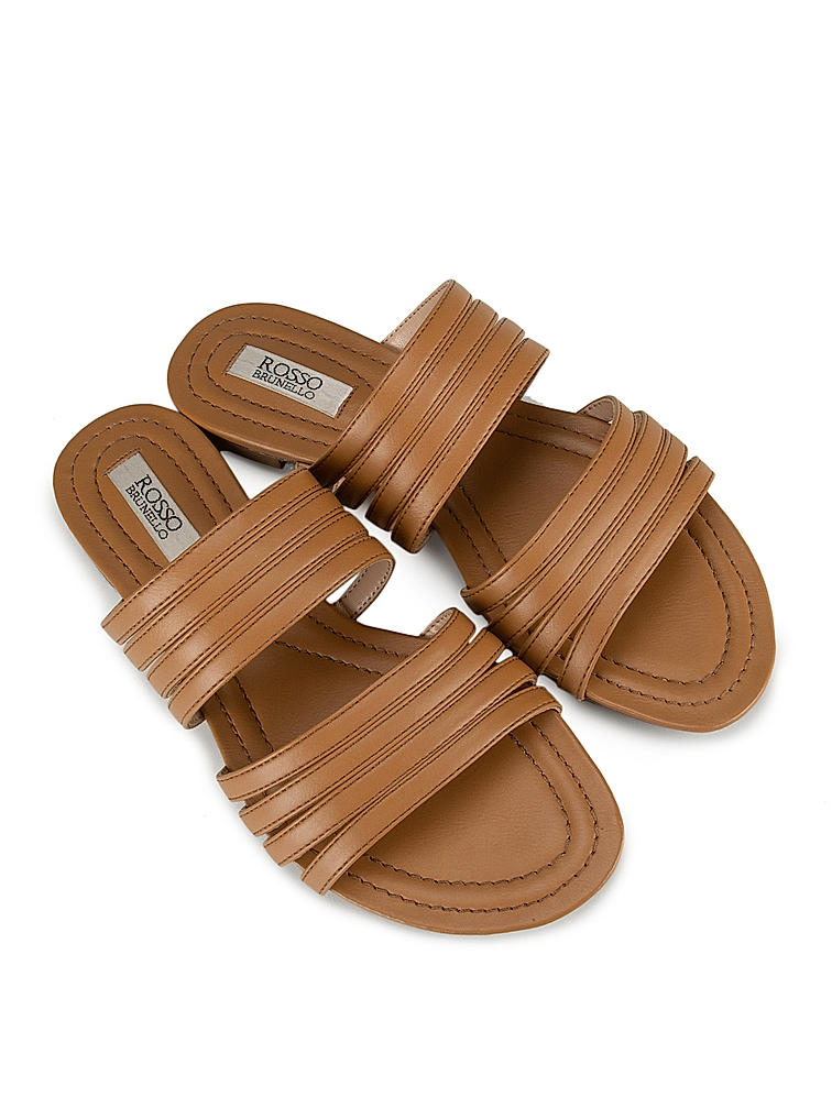 Tan Strappy Slides