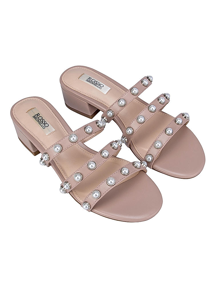 Beige Studded Strappy Heels