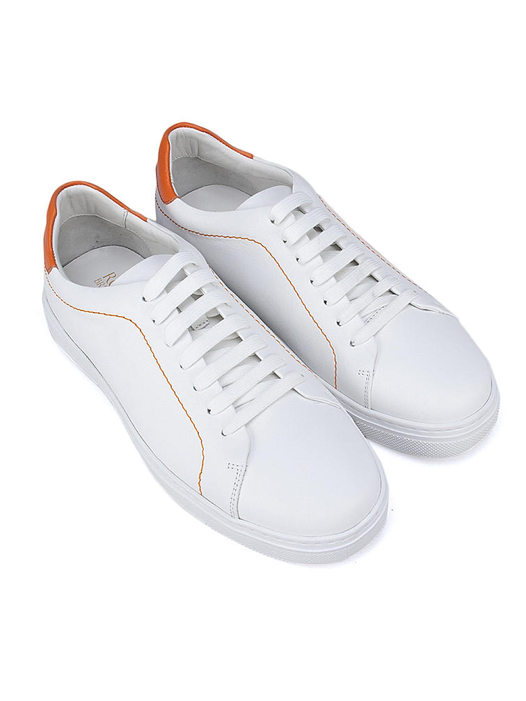 White and Orange Leather Sneakers