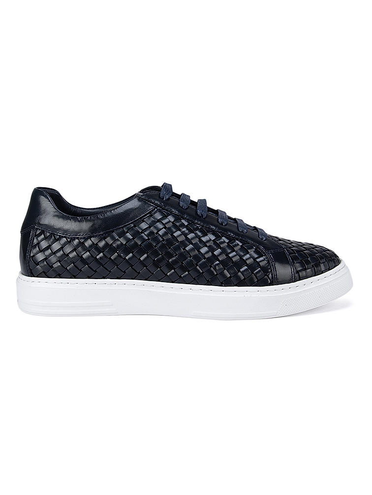 Blue Weave Leather Sneakers