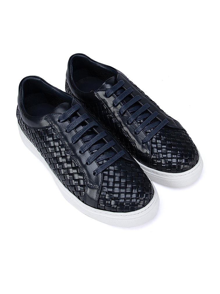 Blue Weave Leather Sneakers