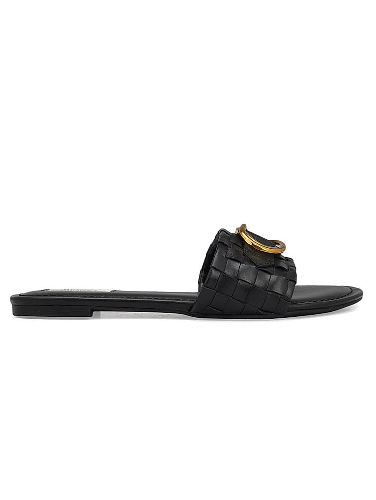 Black Sliders With Gold Embellishment