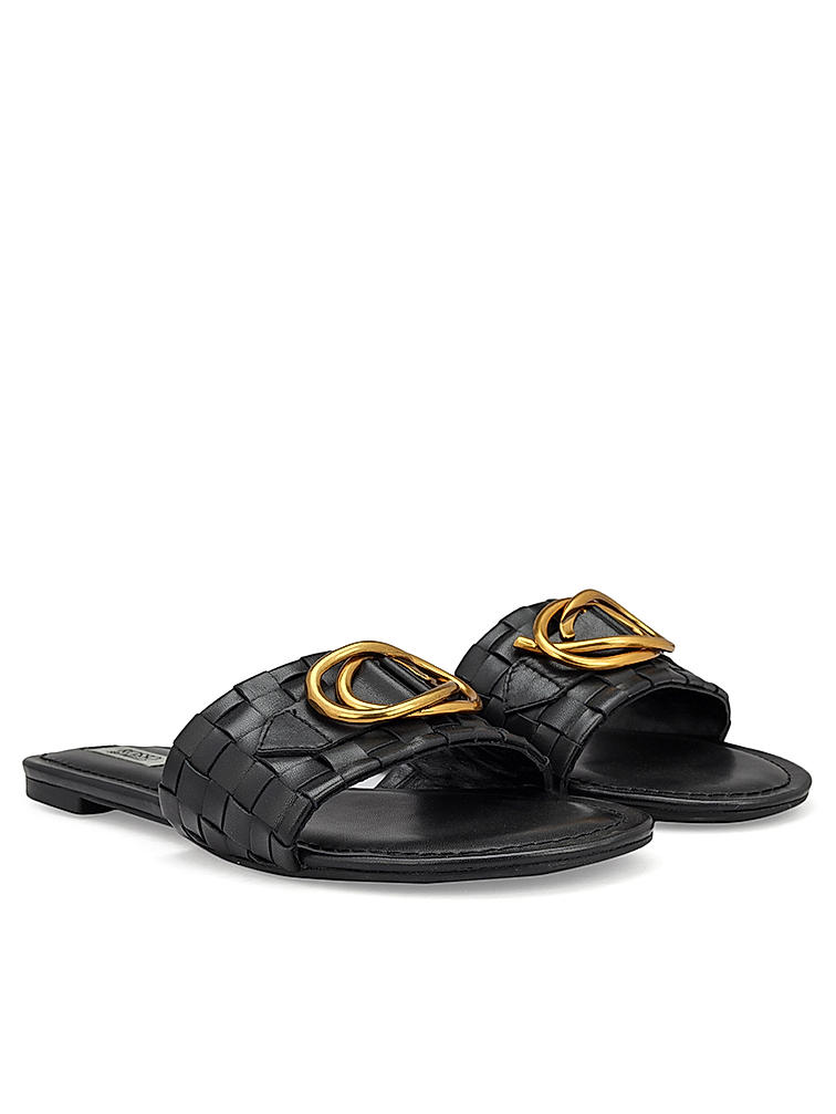 Black Sliders With Gold Embellishment