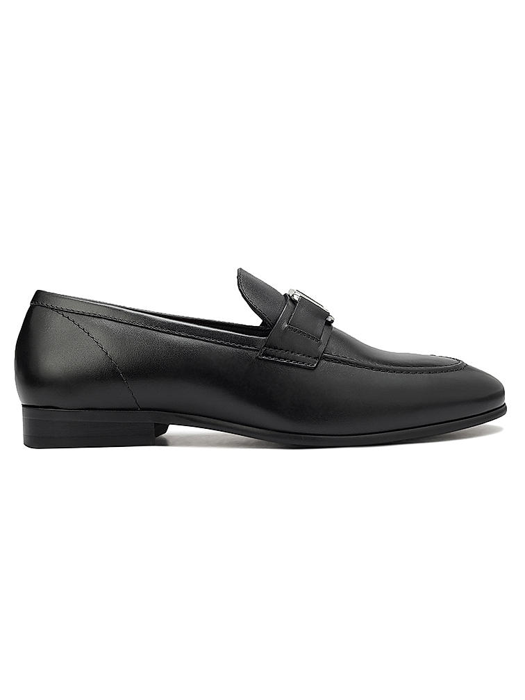 Black Leather Loafers With Logo