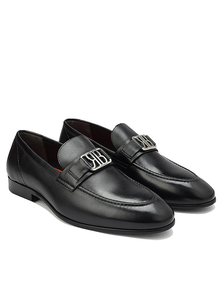 Black Leather Loafers With Logo