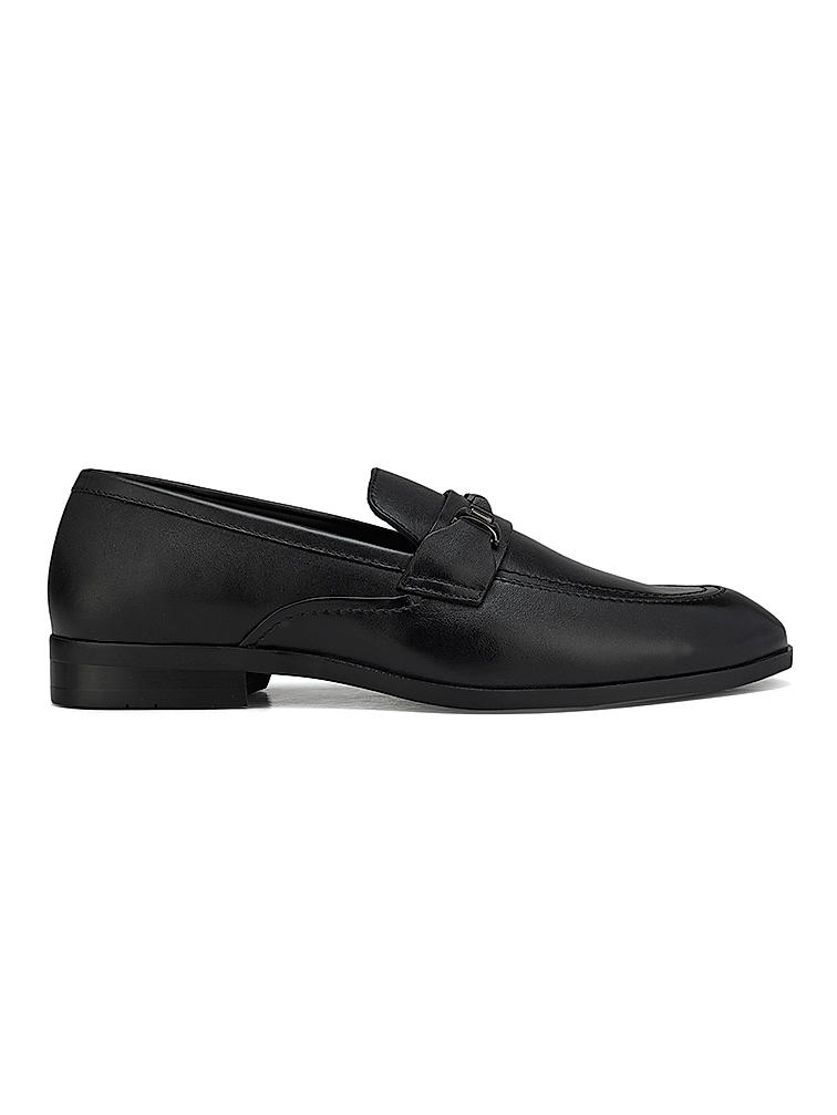 Black Plain Leather Loafers