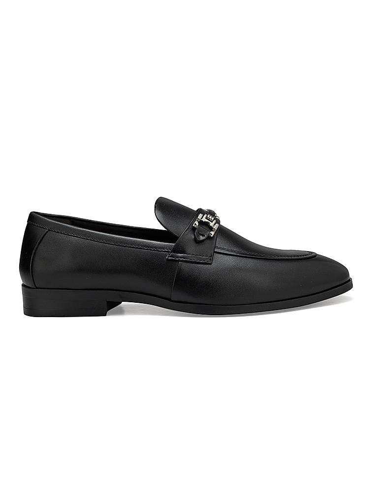 Black Embellished Leather Loafers