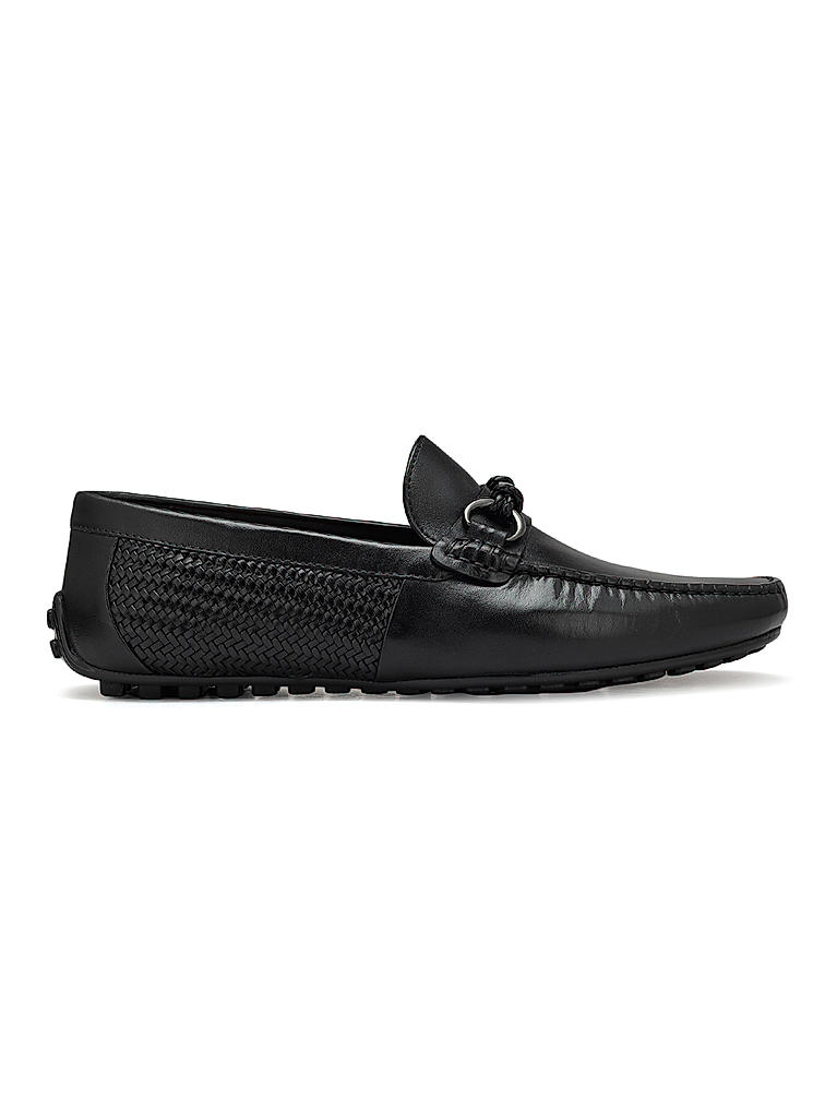 Black Moccasins With Braided Panel