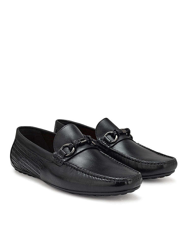 Black Moccasins With Braided Panel