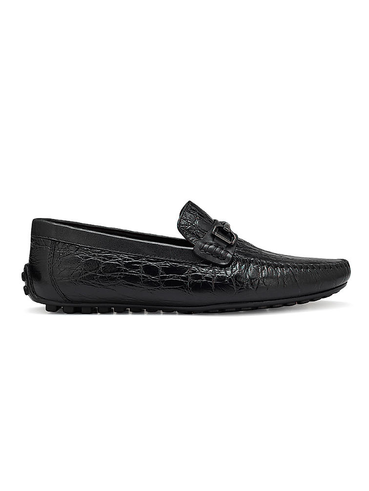 Black Croco Textured Moccasins