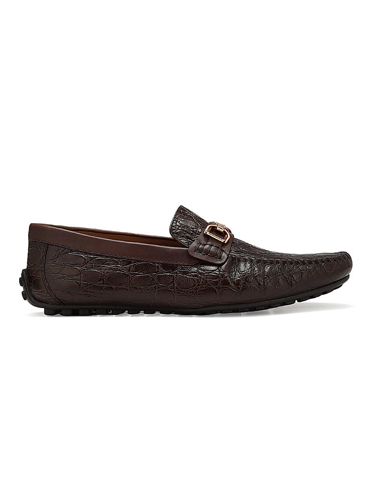 Coffee Croco Textured Moccasins