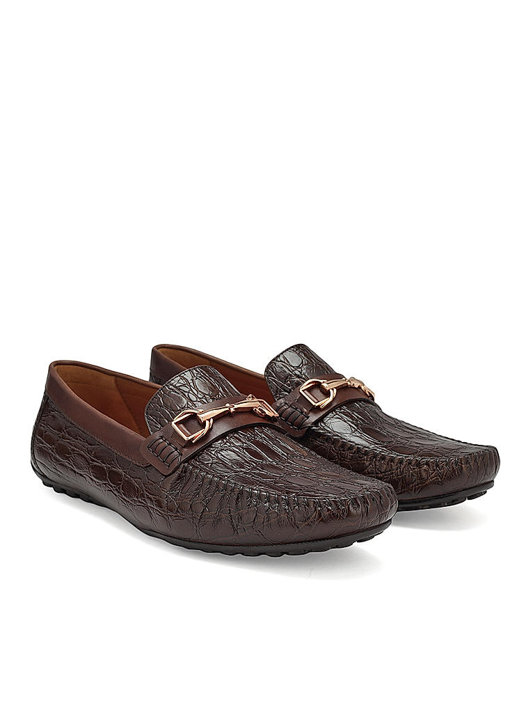 Coffee Croco Textured Moccasins