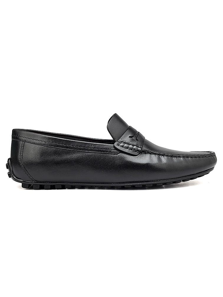 Black Plain Leather Moccasins