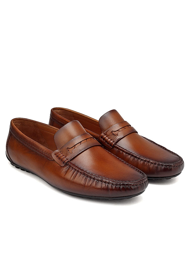 Tan Plain Leather Moccasins