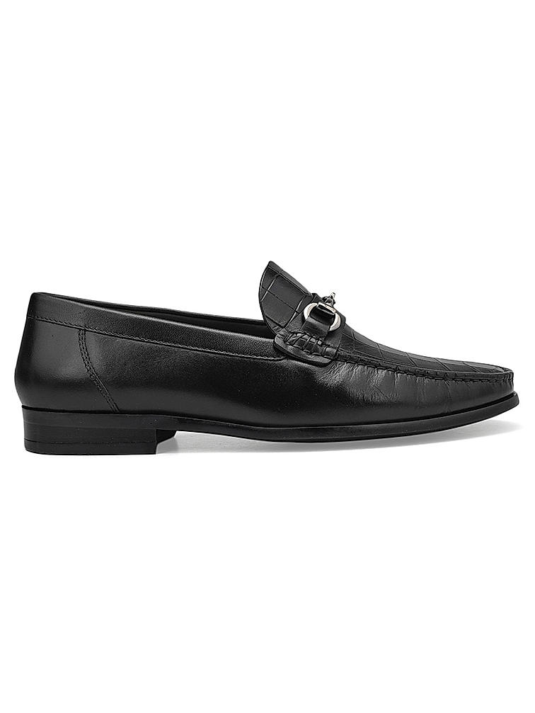 Black Croco Textured Heel Moccasins