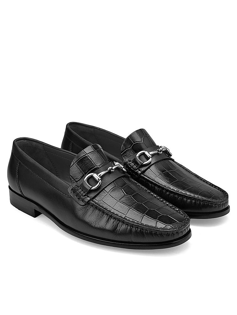 Black Croco Textured Heel Moccasins