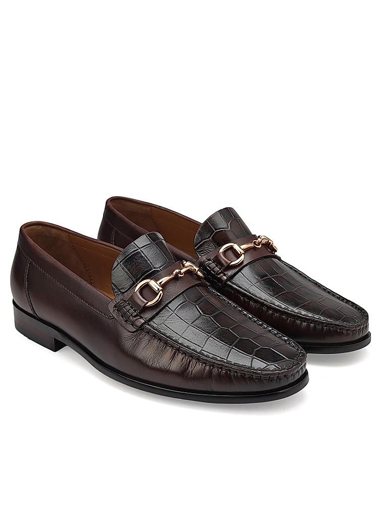 Coffee Croco Textured Loafers