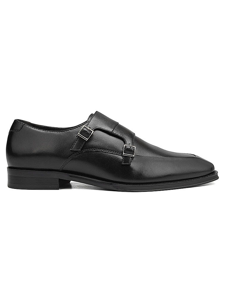 Black Plain Leather Monk Straps