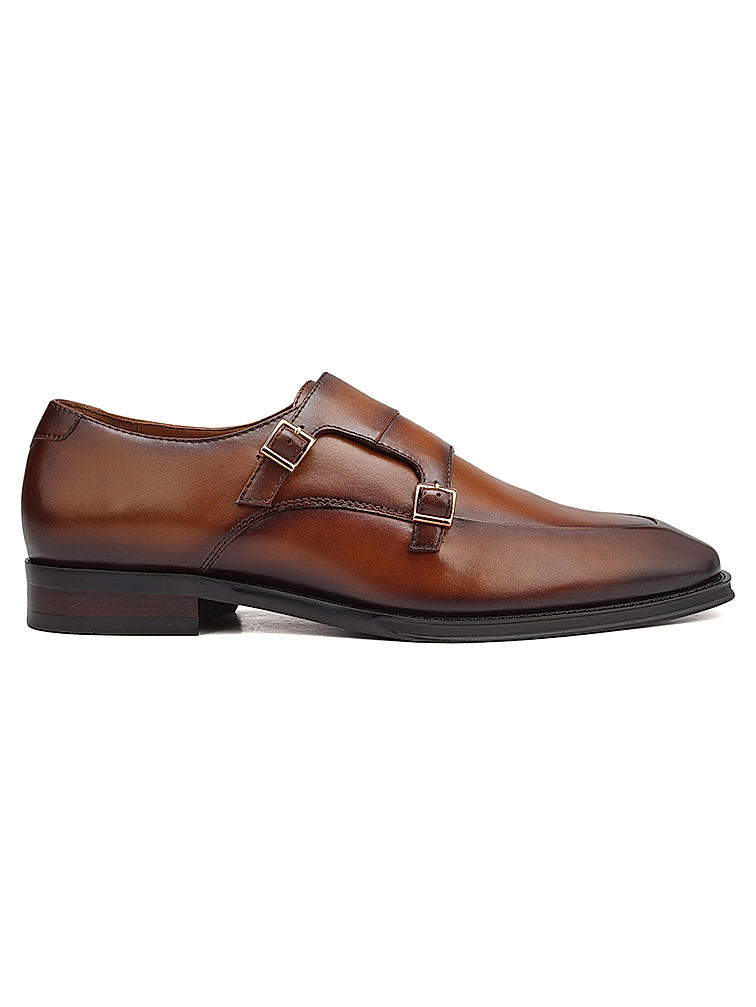 Tan Plain Leather Monk Straps