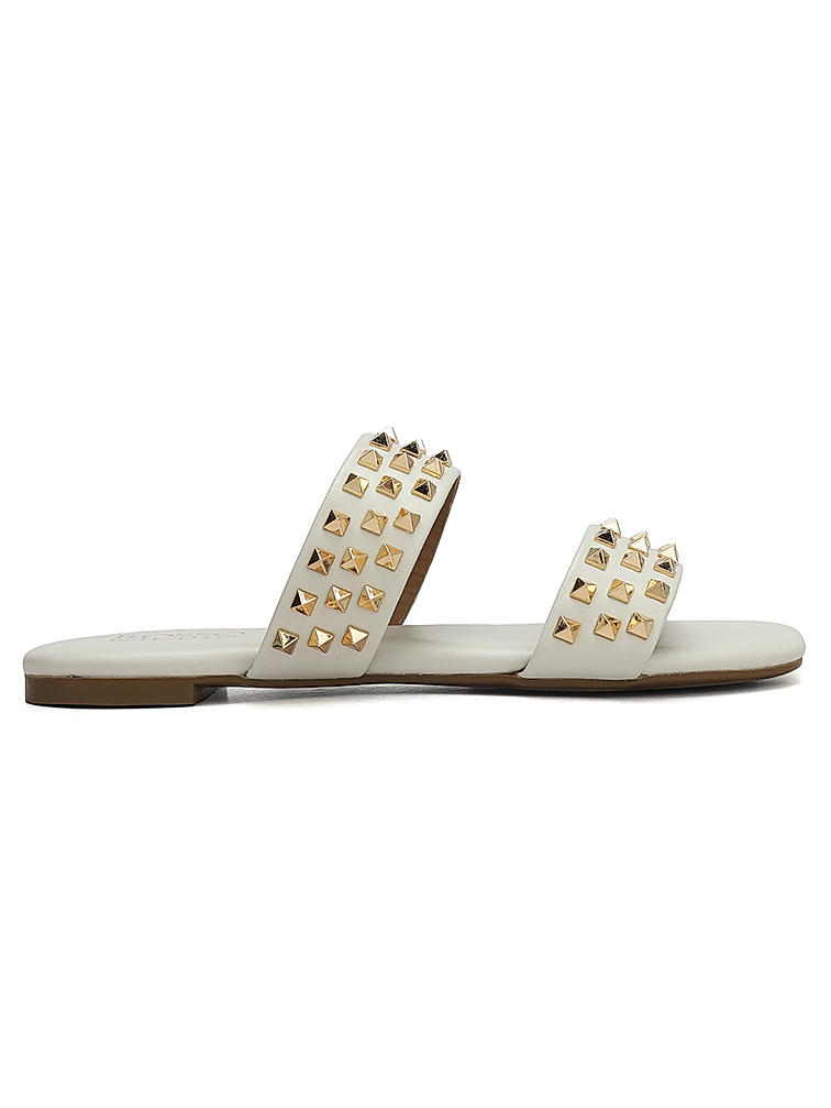 White Stud Embellished Flats