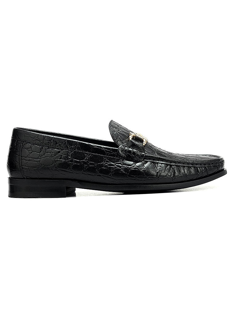 Black Croco Textured Heel Moccasins