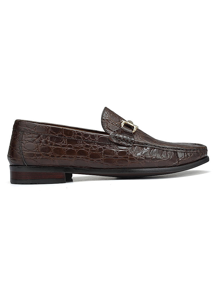 Brown Croco Textured Heel Moccasins