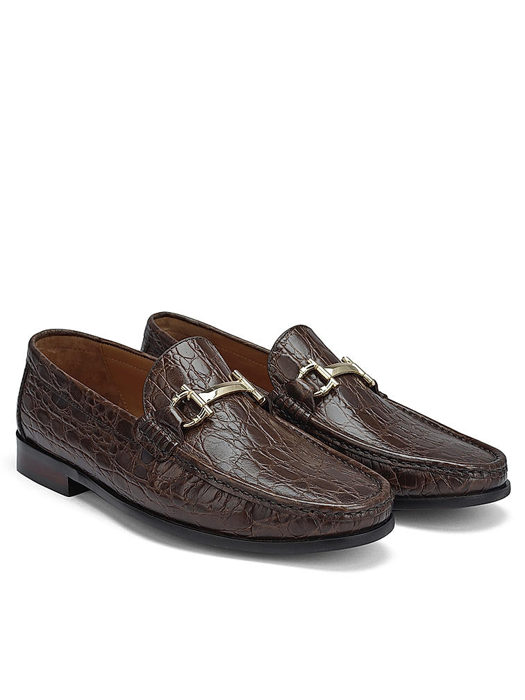 Brown Croco Textured Heel Moccasins