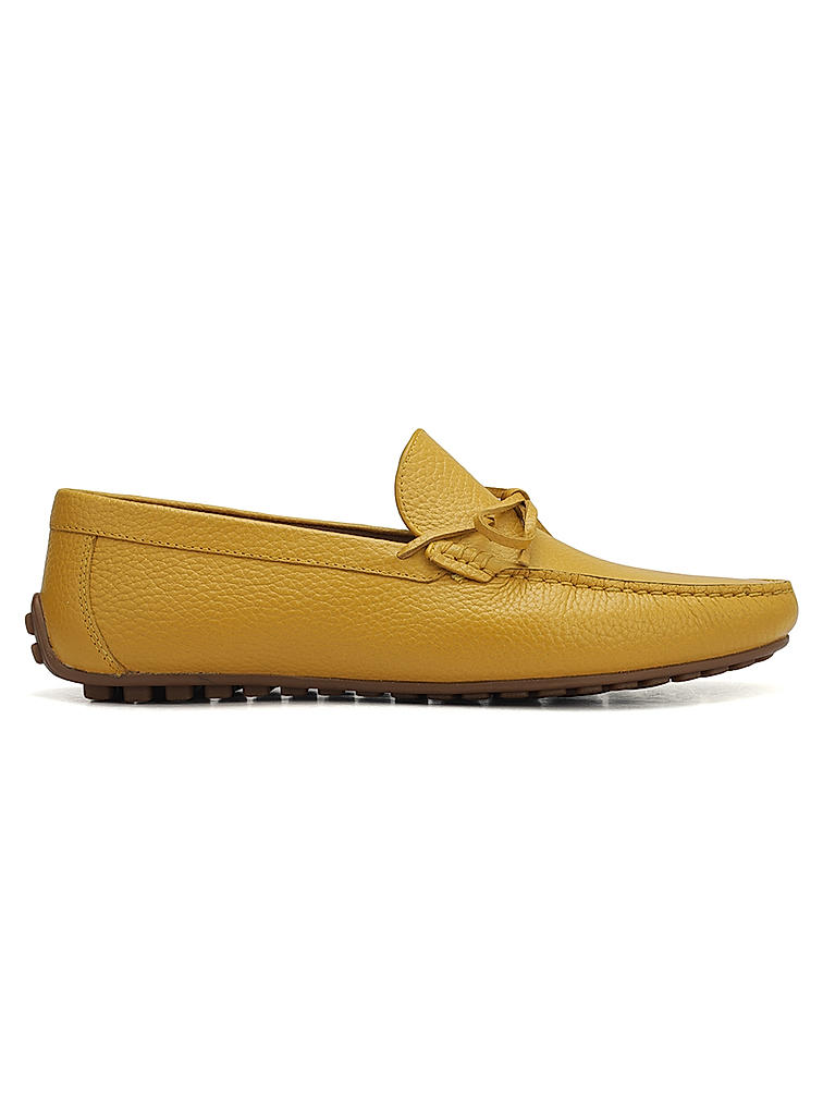 Yellow Leather Moccasins With Bow Detail