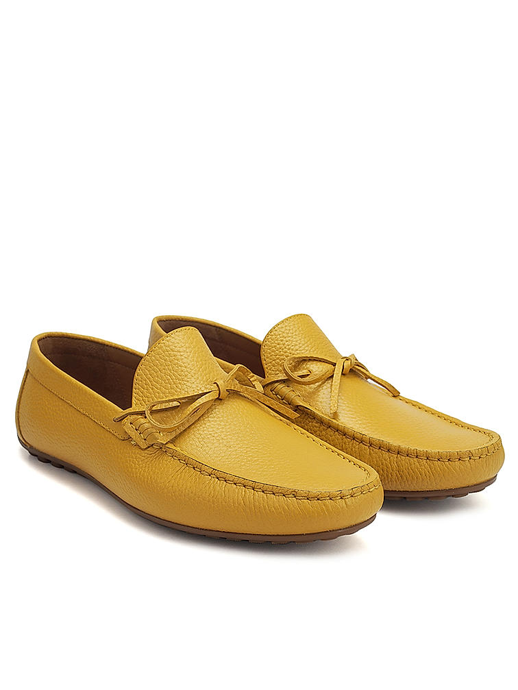 Yellow Leather Moccasins With Bow Detail