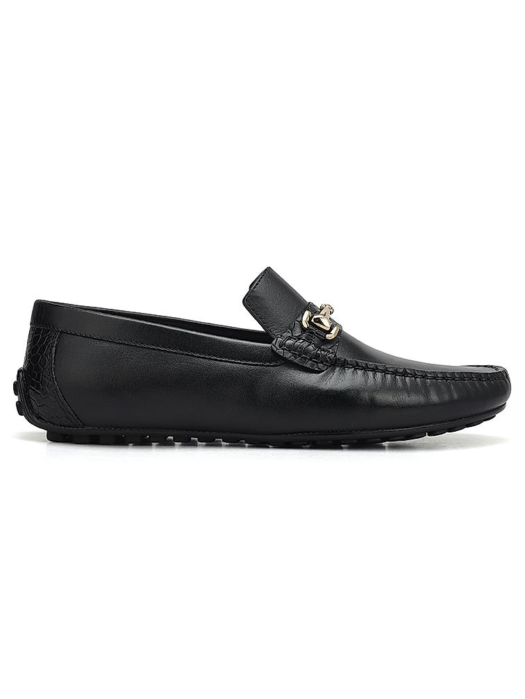 Black Leather Moccasins With Buckle