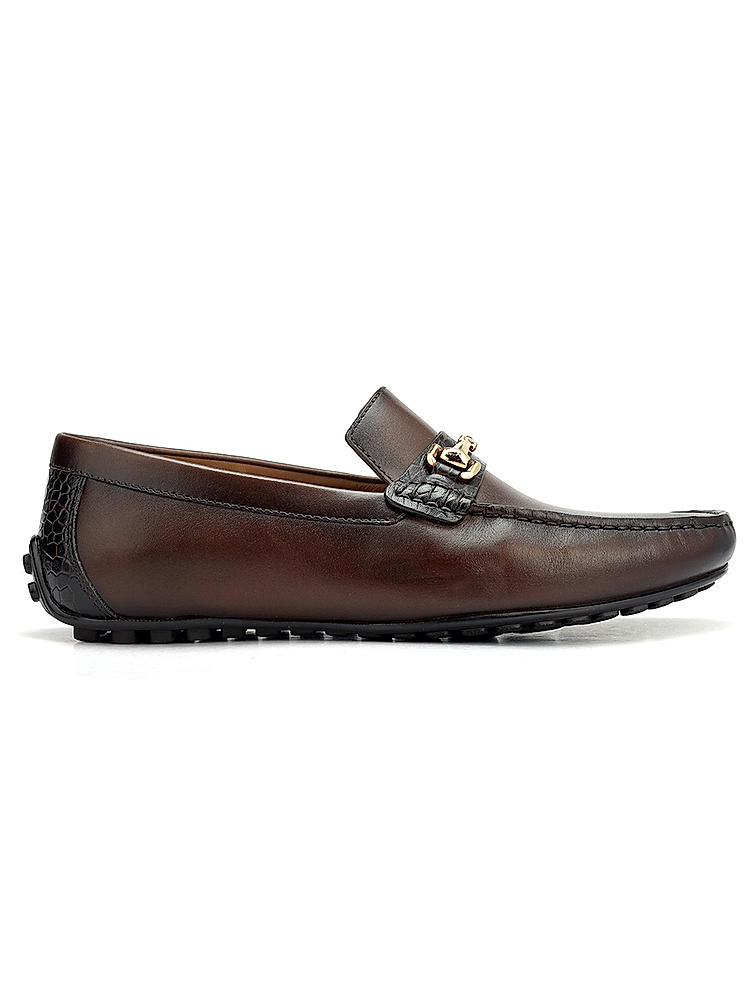 Brown Leather Moccasins With Buckle