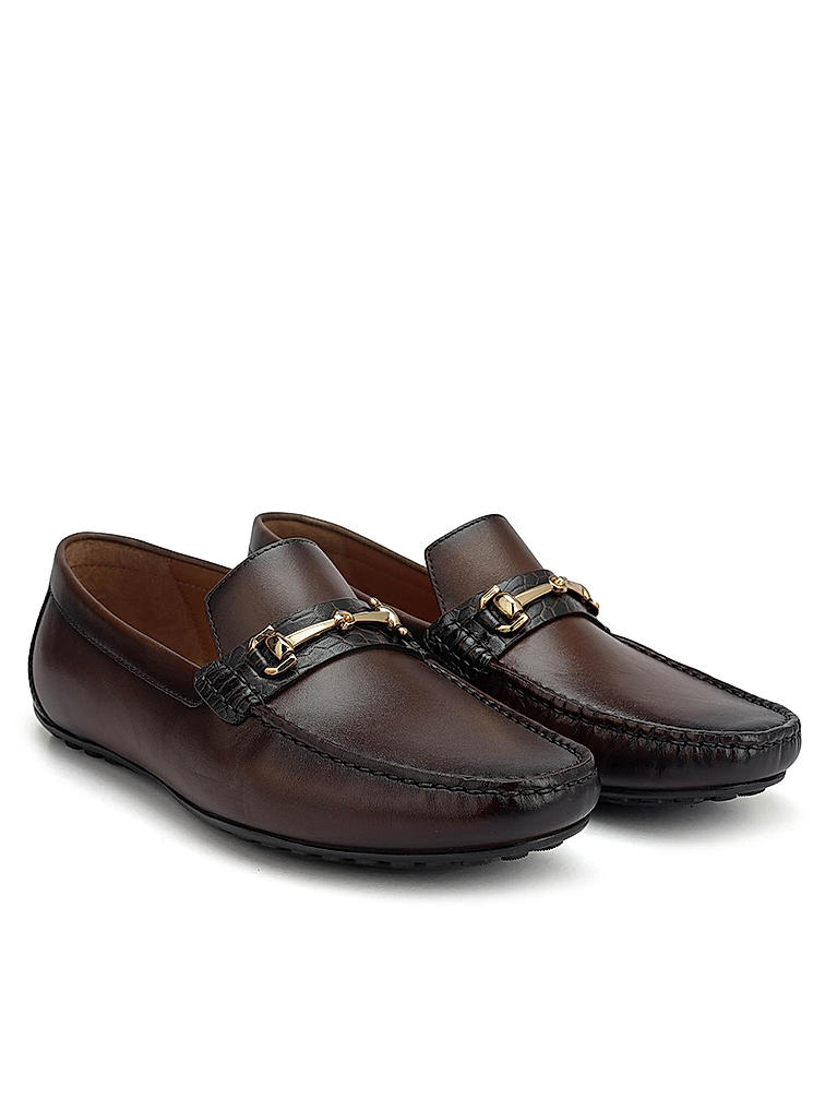 Brown Leather Moccasins With Buckle