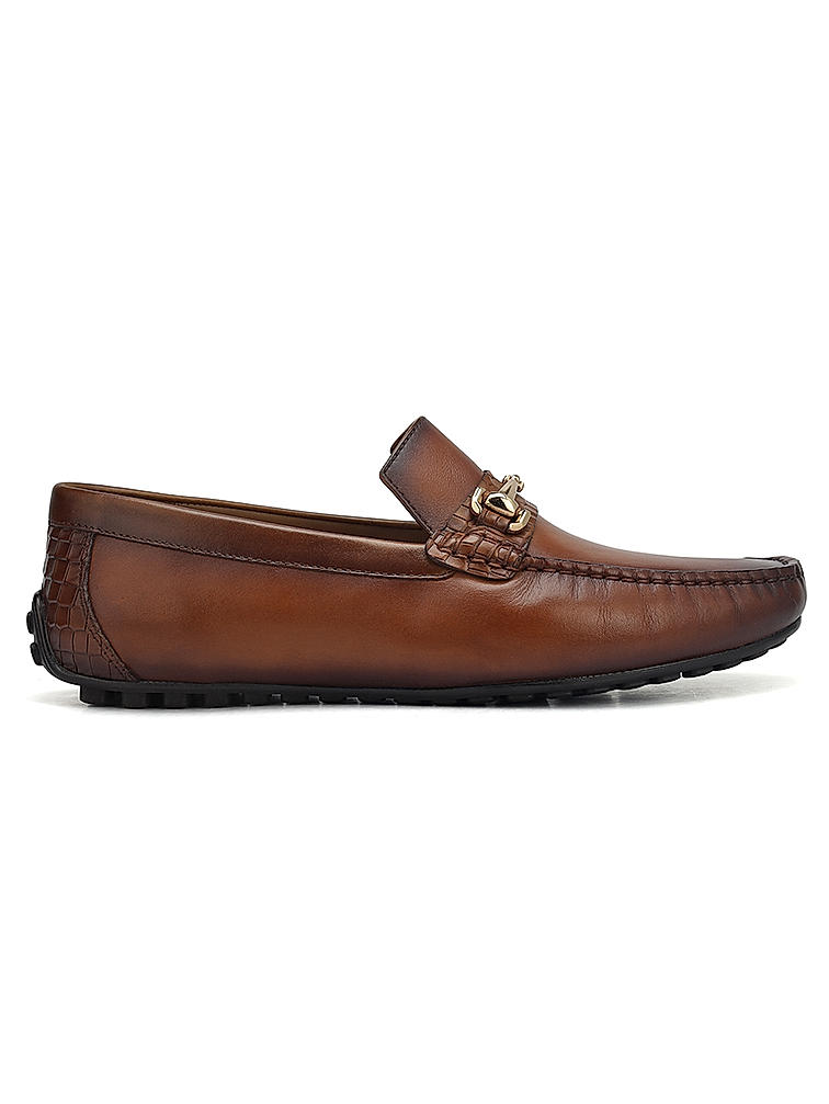 Tan Leather Moccasins With Buckle