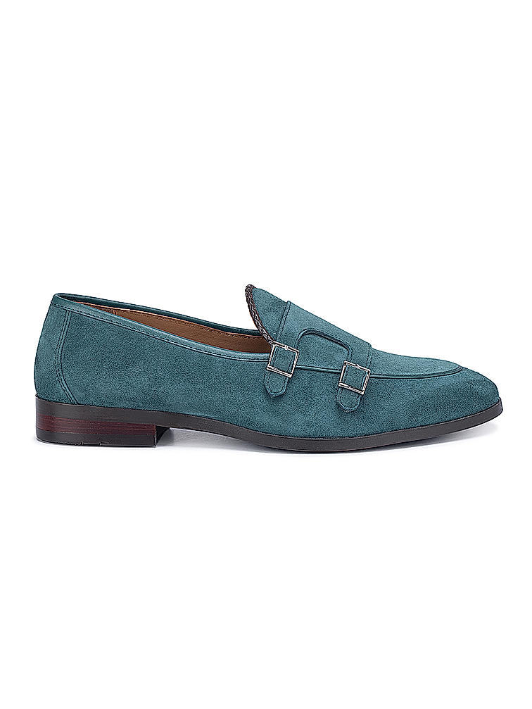 Green Suede Leather Monk Strap Shoes