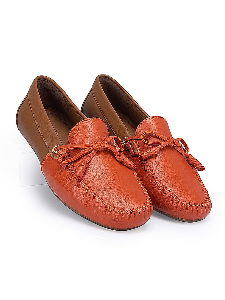 Orange Moccasins With Bow Detail