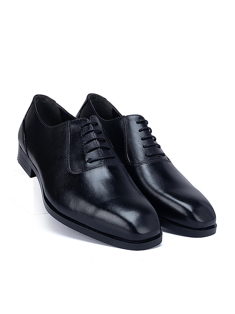 Black Plain Leather Lace Ups