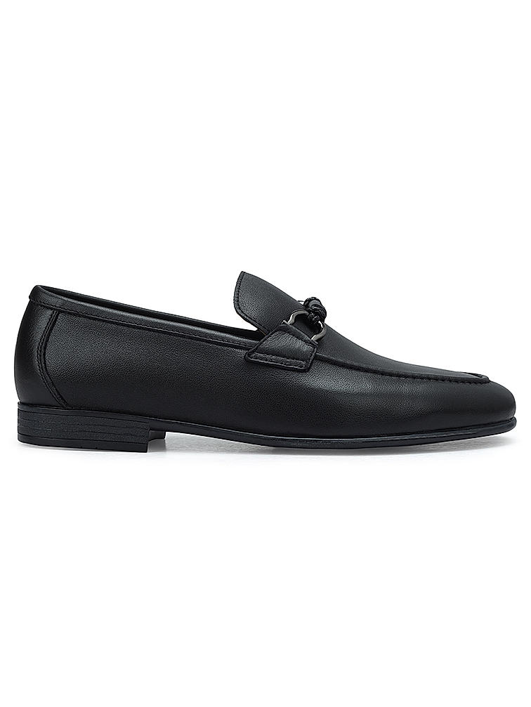 Black Braided Leather Loafers