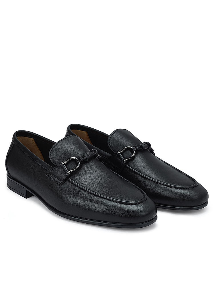 Black Braided Leather Loafers