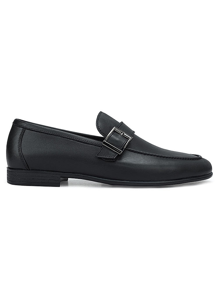 Black Leather Loafers With Buckle