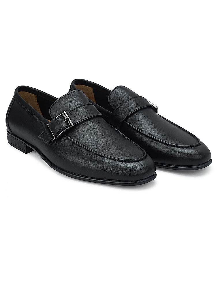 Black Leather Loafers With Buckle