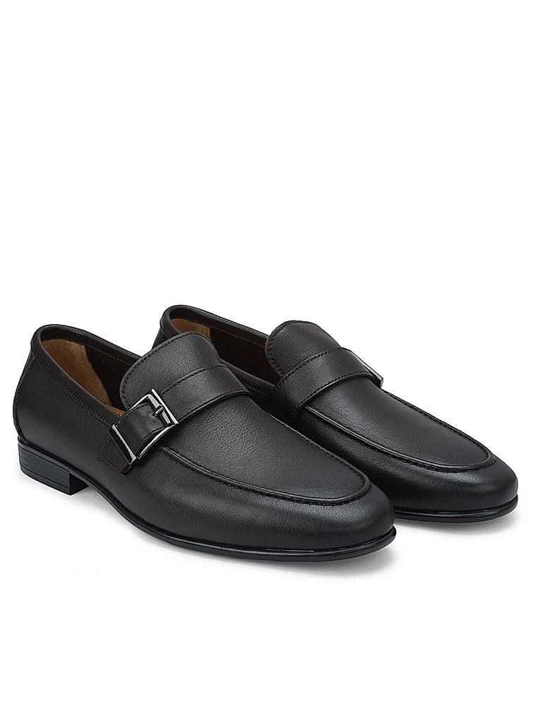 Brown Leather Loafers With Buckle