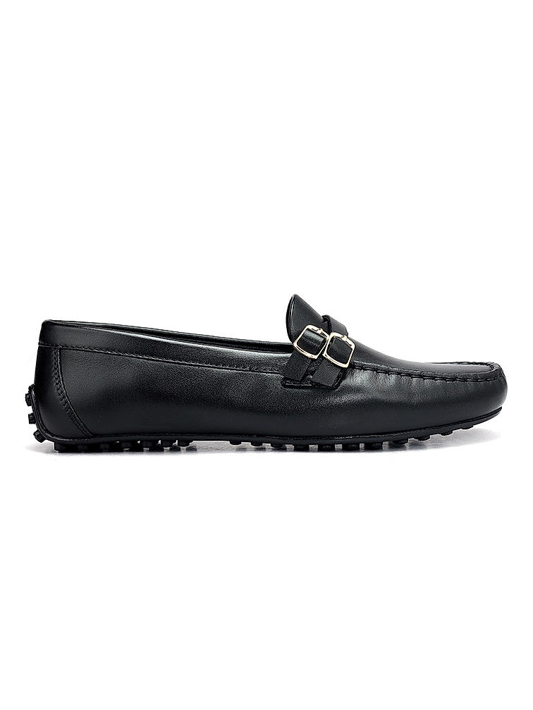 Black Plain Leather Moccasins