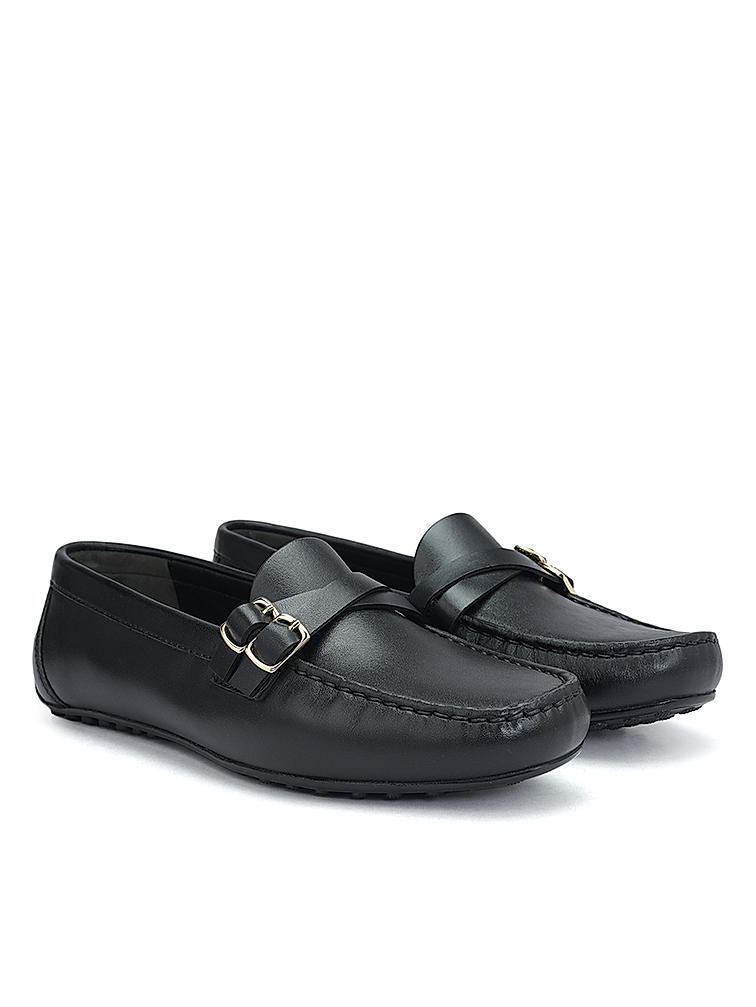 Black Plain Leather Moccasins