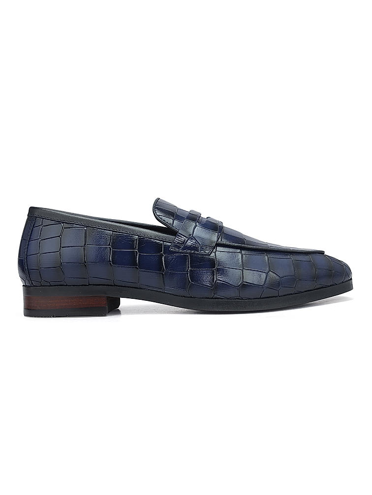 Blue Croco Textured Loafers