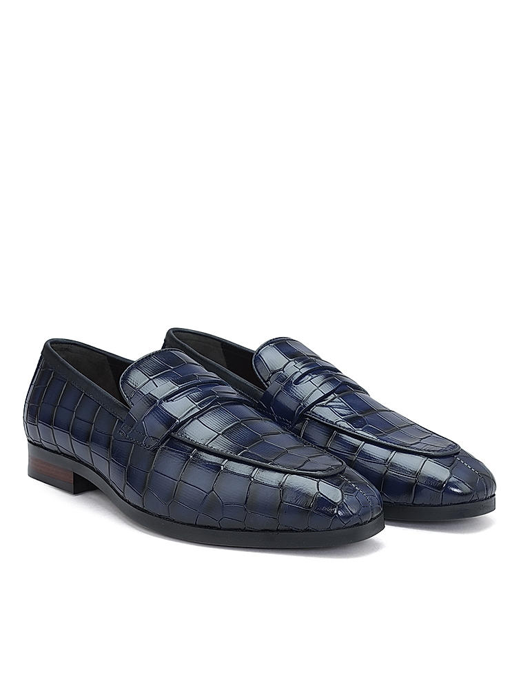 Blue Croco Textured Loafers